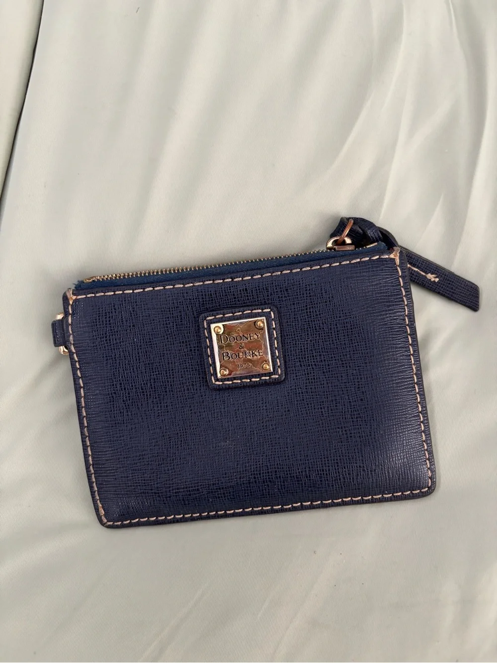 Dooney & Bourke Navy Leather Zip Card Holder Wallet